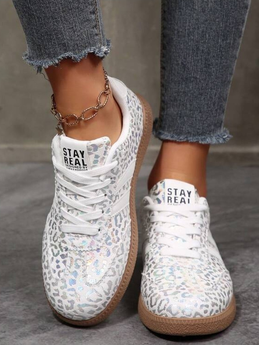 White Leopard-Print Women's Sneakers